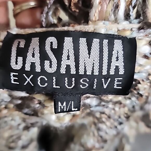 CASAMIA Brown Multicolored Ruffle Cardigan Sweater Sz M/L - Picture 9 of 9